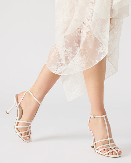 TILDAH White Leather Strappy Rounded Toe Women's Heel | Steve Madden