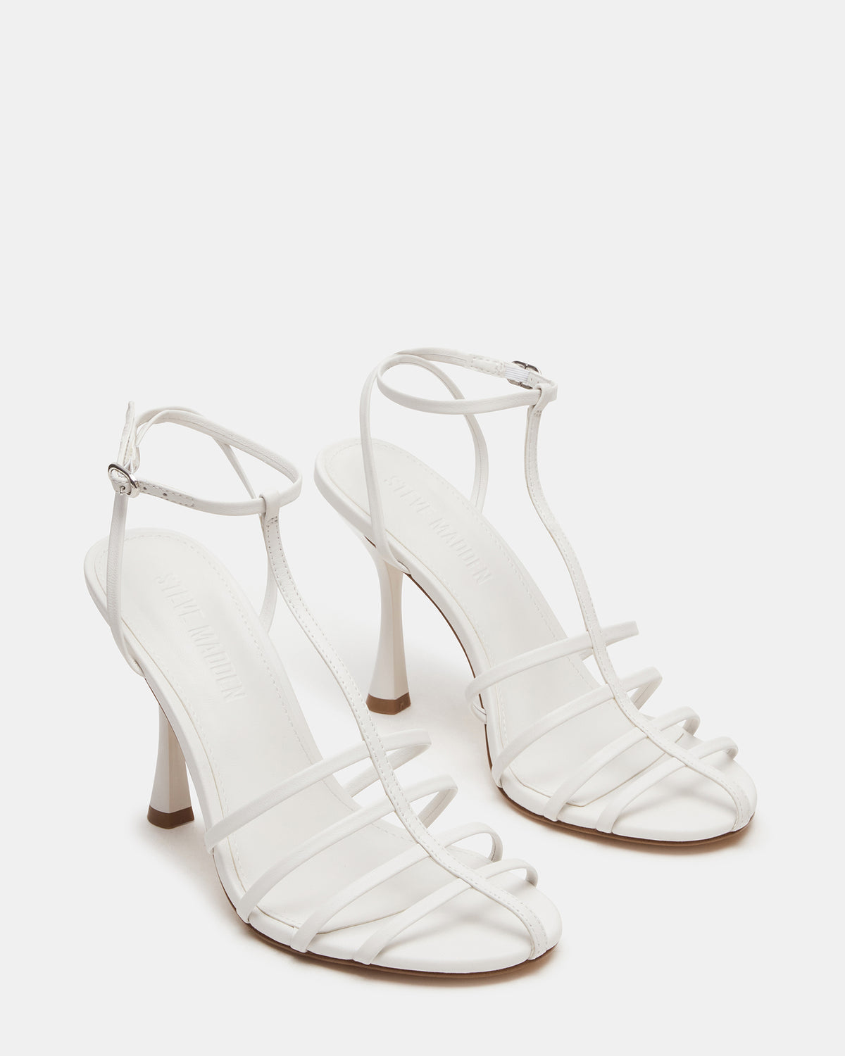 TILDAH White Leather Strappy Rounded Toe Women's Heel | Steve Madden
