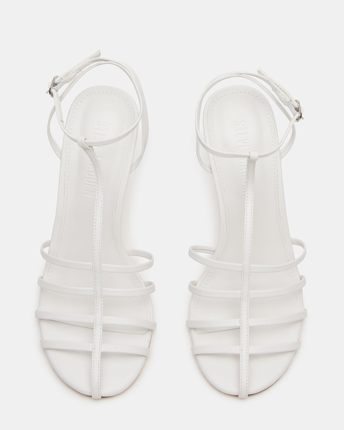 TILDAH White Leather Strappy Rounded Toe Women's Heel | Steve Madden