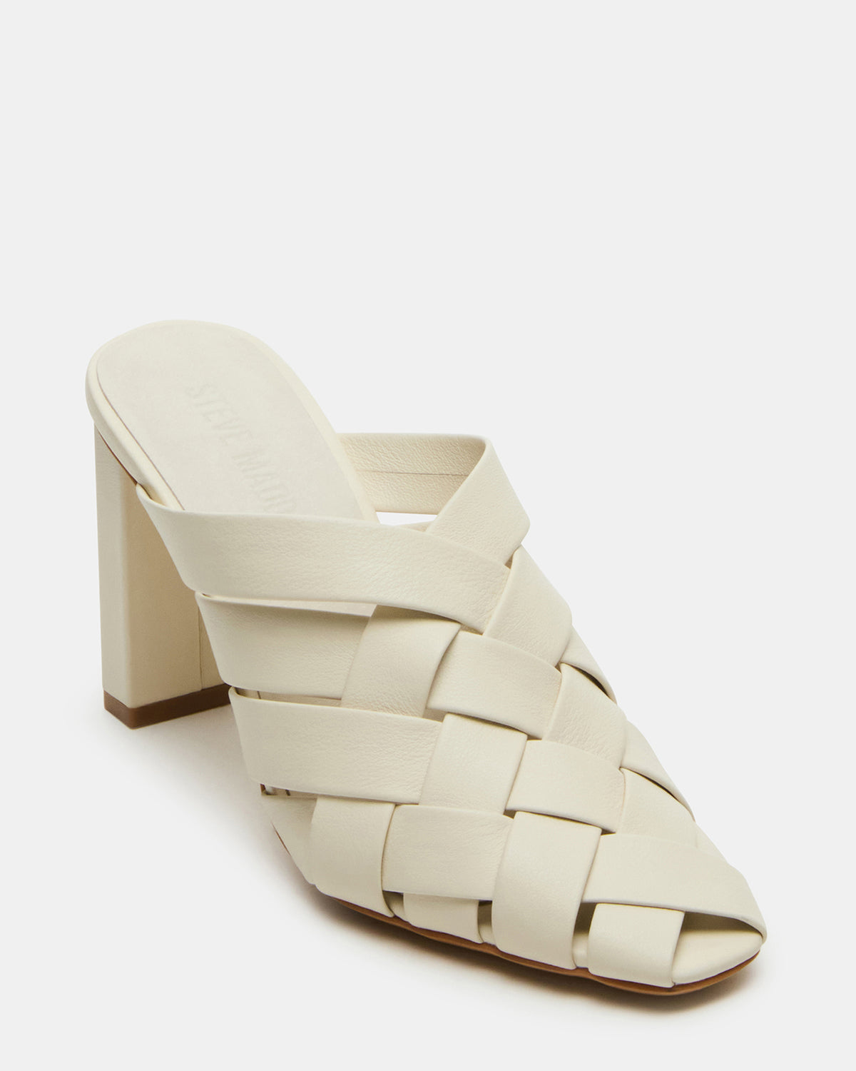 NAKITA White Square-Toe Woven Mule Women's Heel | Steve Madden