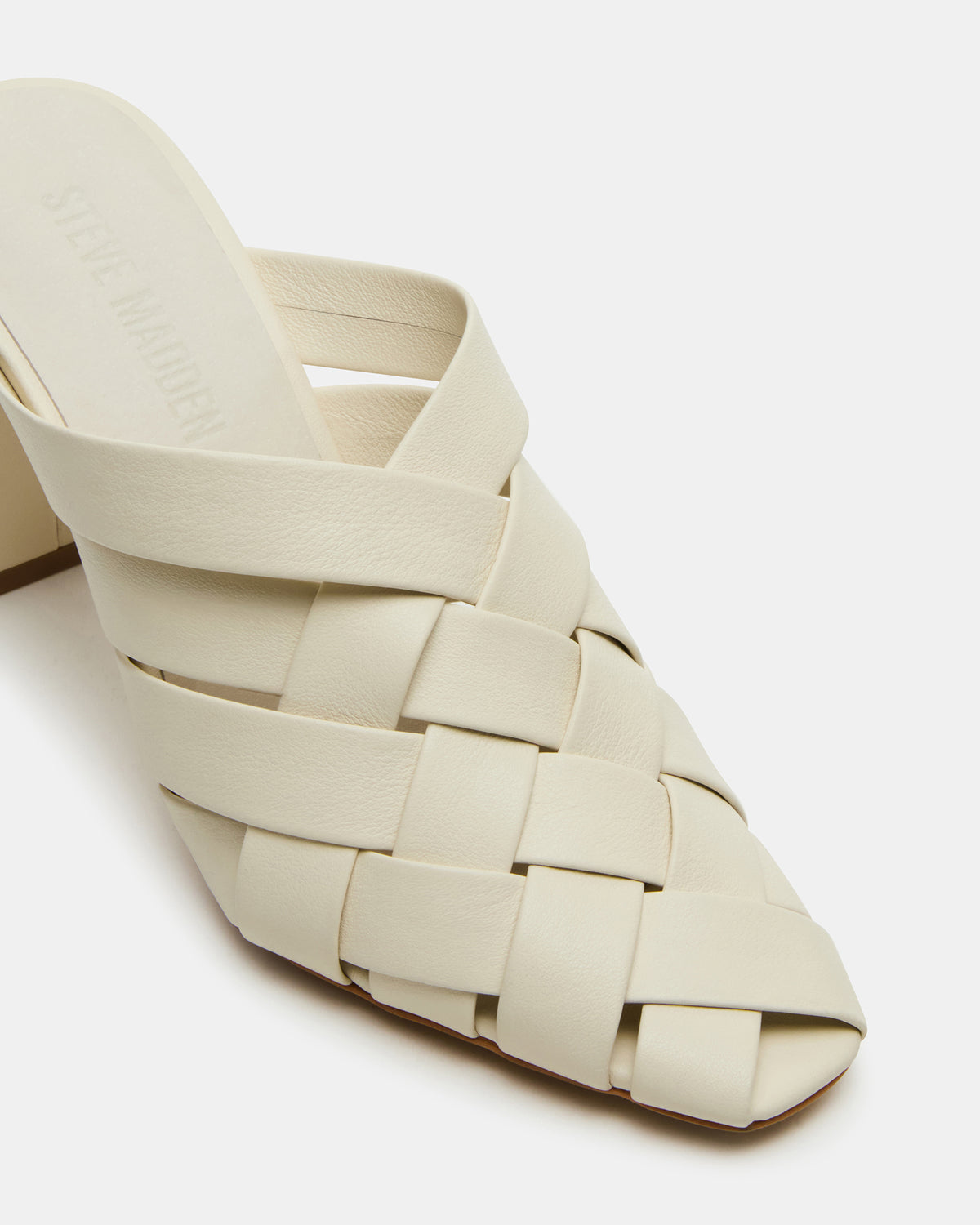 NAKITA White Square-Toe Woven Mule Women's Heel | Steve Madden