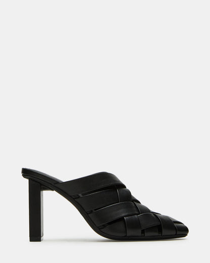 NAKITA Black Square-Toe Woven Mule Women's Heel | Steve Madden