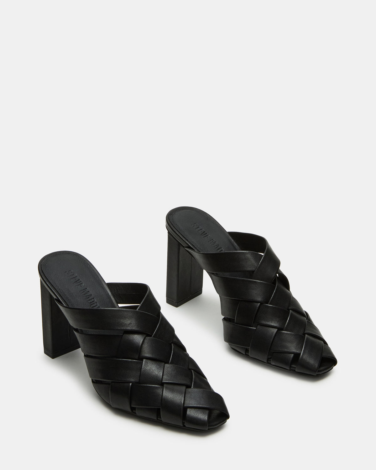 NAKITA Black Square-Toe Woven Mule Women's Heel | Steve Madden