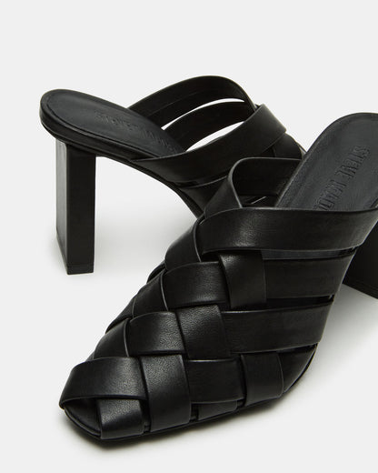 NAKITA Black Square-Toe Woven Mule Women's Heel | Steve Madden