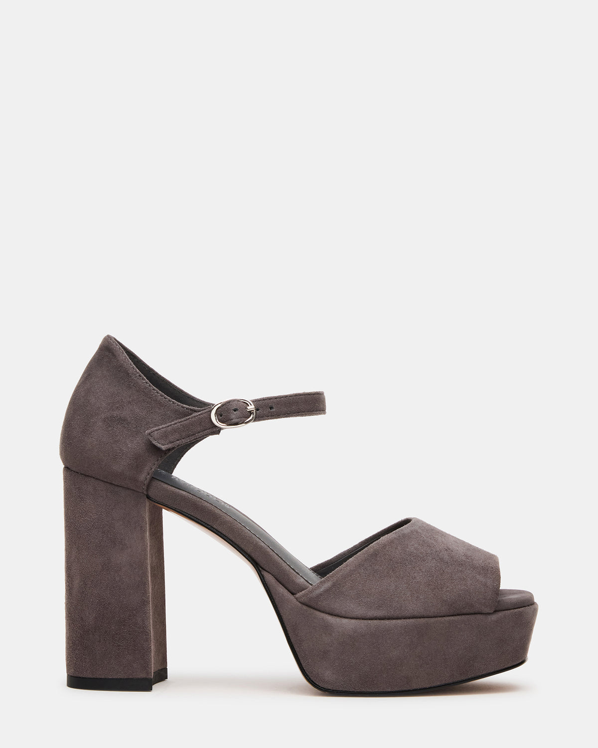 LONDON Grey Suede Platfrom Block Heel Square-Toe Women's Heel | Steve Madden