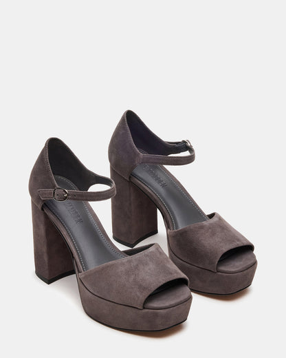 LONDON Grey Suede Platfrom Block Heel Square-Toe Women's Heel | Steve Madden