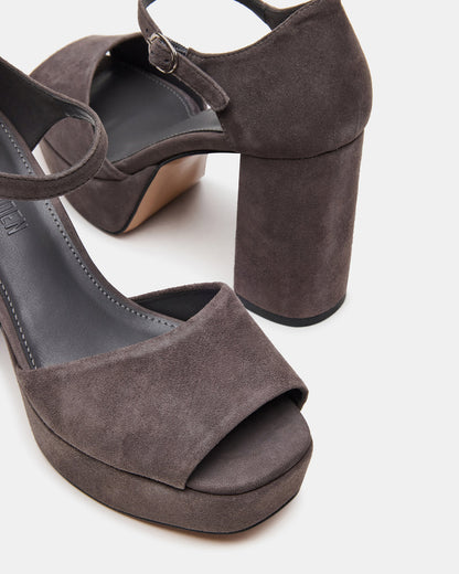 LONDON Grey Suede Platfrom Block Heel Square-Toe Women's Heel | Steve Madden