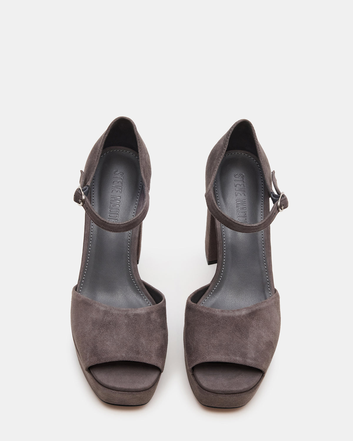 LONDON Grey Suede Platfrom Block Heel Square-Toe Women's Heel | Steve Madden