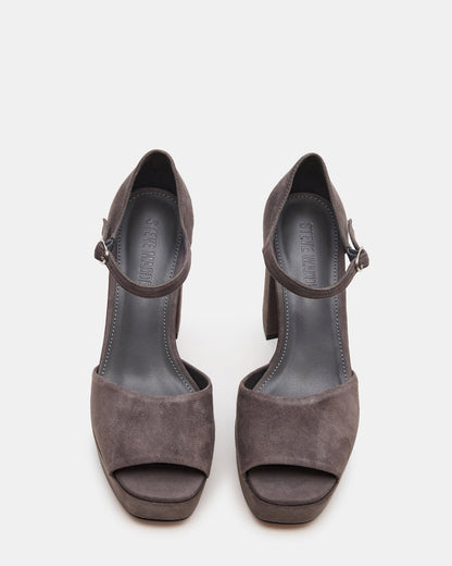 LONDON Grey Suede Platfrom Block Heel Square-Toe Women's Heel | Steve Madden