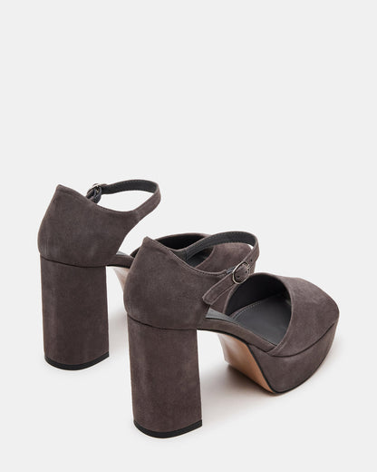 LONDON Grey Suede Platfrom Block Heel Square-Toe Women's Heel | Steve Madden