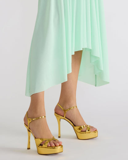 SCARLET Gold Square-Toe Strappy Platform Women's Heel | Steve Madden