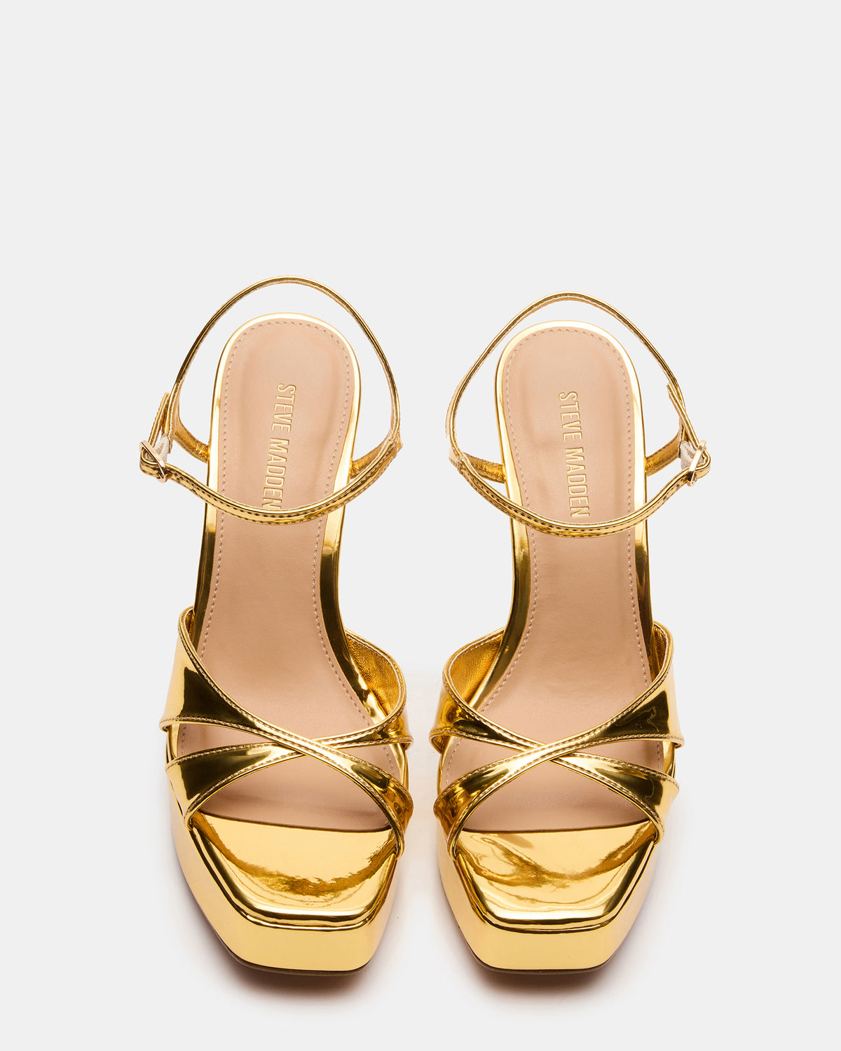 SCARLET Gold Square-Toe Strappy Platform Women's Heel | Steve Madden