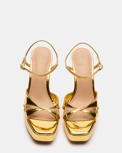 SCARLET Gold Square-Toe Strappy Platform Women's Heel | Steve Madden