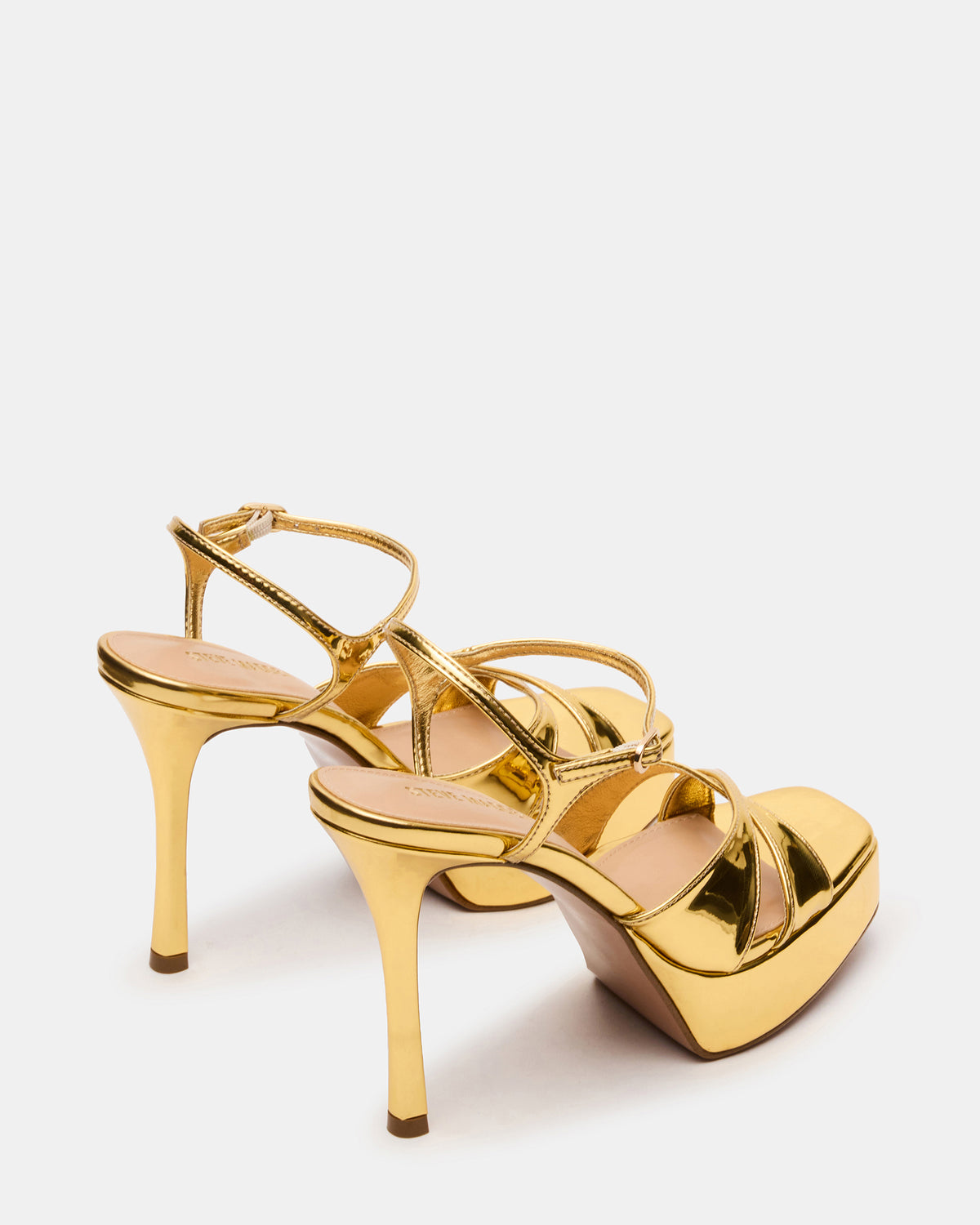 SCARLET Gold Square-Toe Strappy Platform Women's Heel | Steve Madden