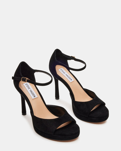 ESTER Black Suede Strappy Heel | Women's Heels | Steve Madden