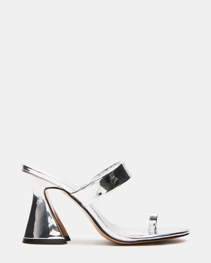 RENIE Silver Women's Open Toe Mule Heel | Steve Madden