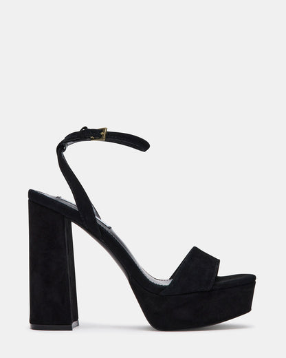 LESSA Black Suede Platform Block Heel | Women's Heels | Steve Madden