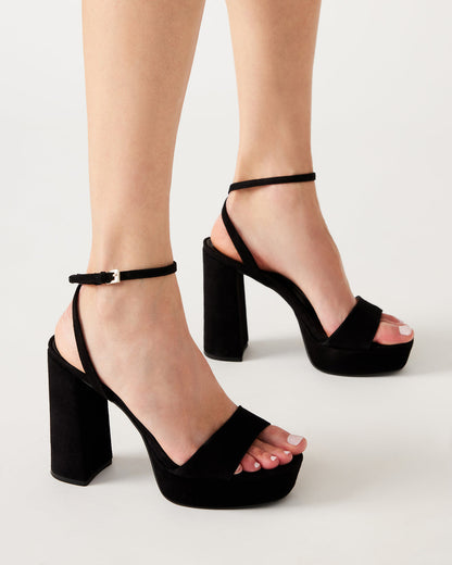 LESSA Black Suede Platform Block Heel | Women's Heels | Steve Madden