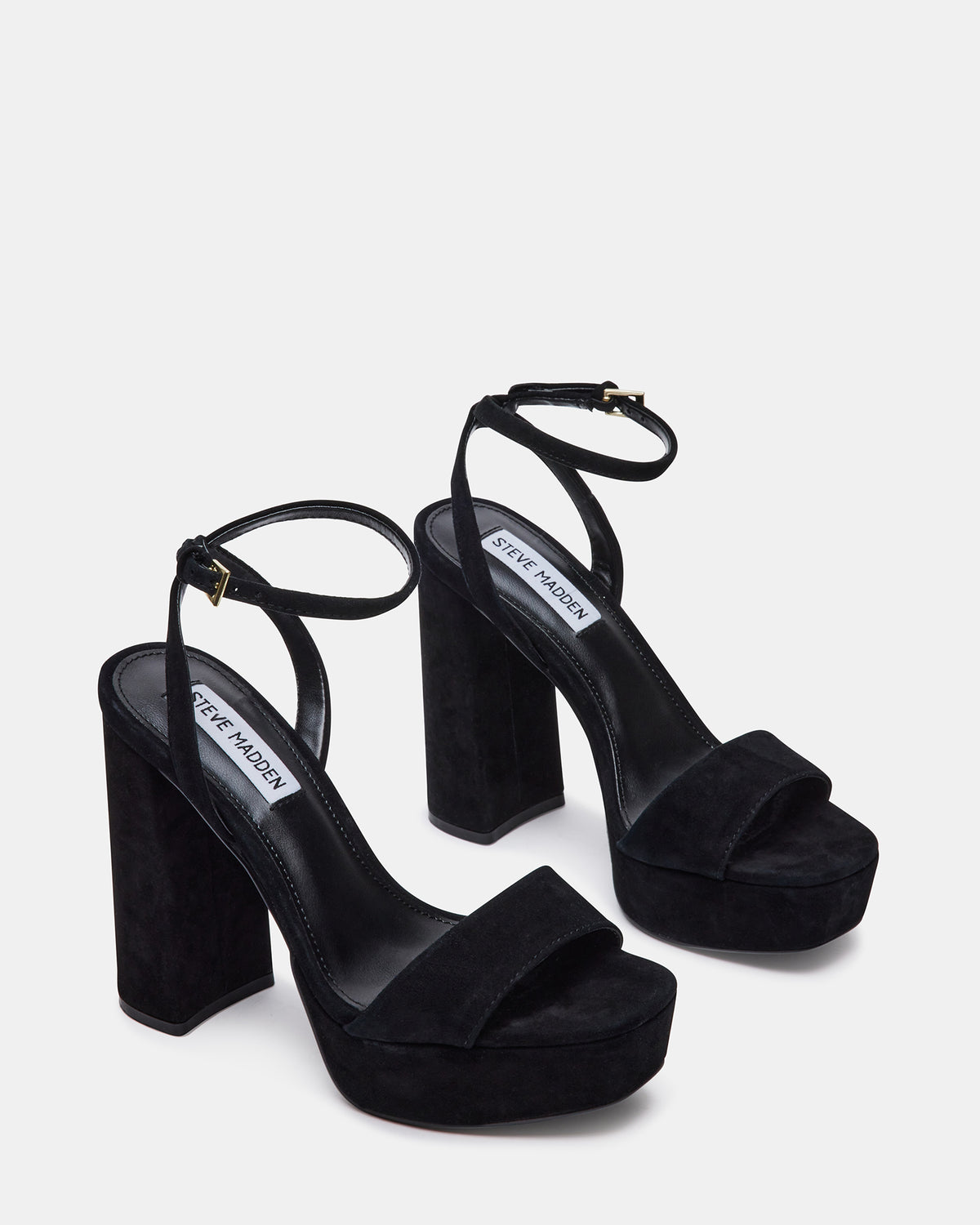 LESSA Black Suede Platform Block Heel | Women's Heels | Steve Madden