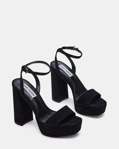 LESSA Black Suede Platform Block Heel | Women's Heels | Steve Madden