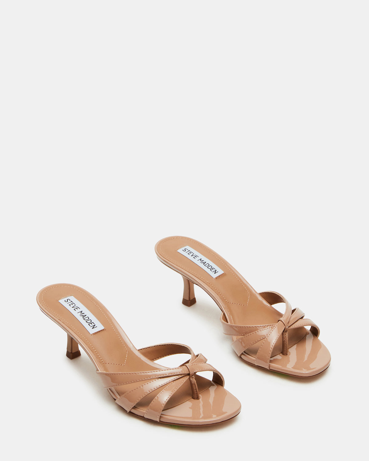 CARY Tan Patent Leather Square-Toe Strappy Mule Women's Heel | Steve Madden