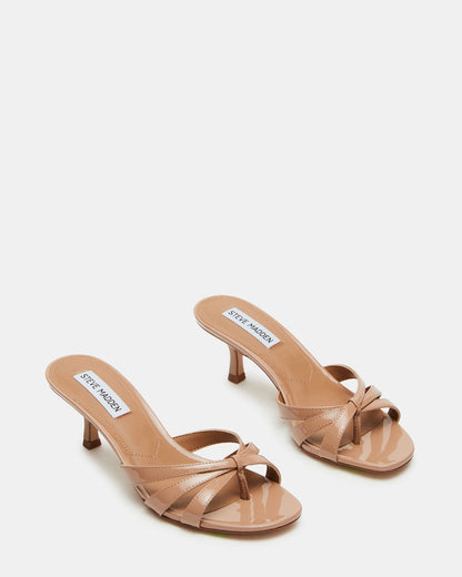 CARY Tan Patent Leather Square-Toe Strappy Mule Women's Heel | Steve Madden