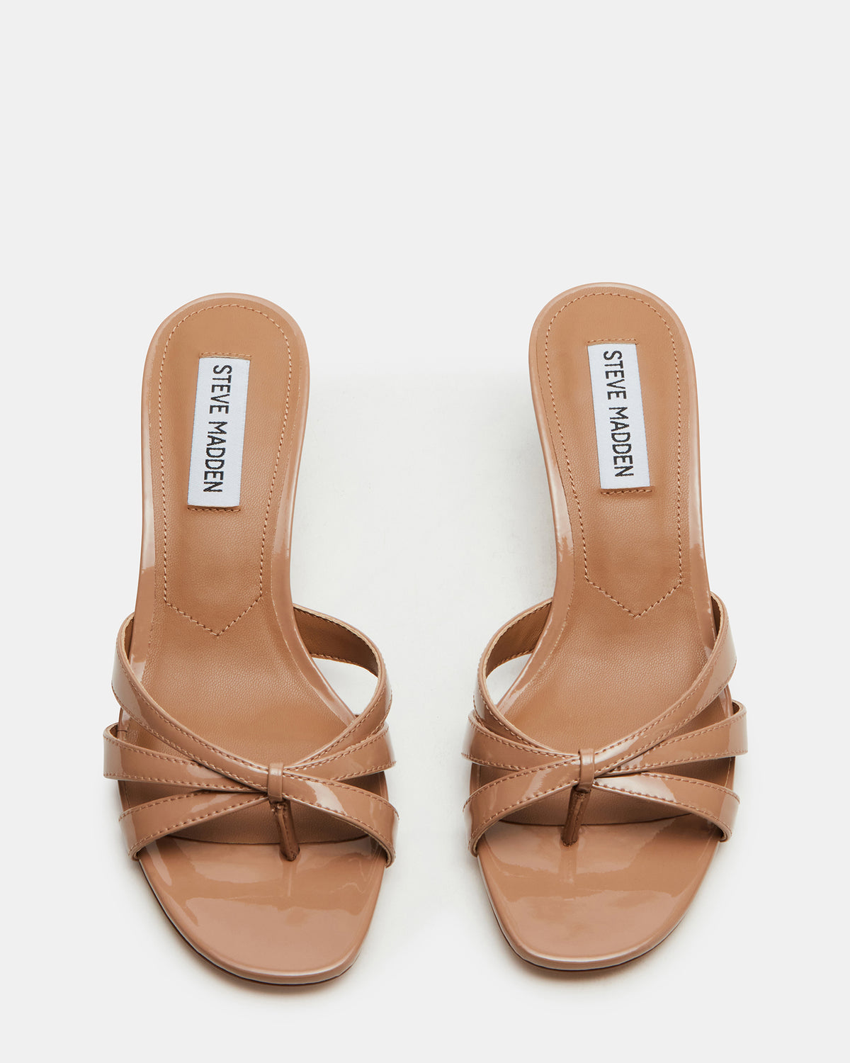 CARY Tan Patent Leather Square-Toe Strappy Mule Women's Heel | Steve Madden