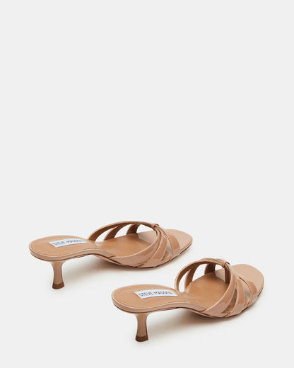 CARY Tan Patent Leather Square-Toe Strappy Mule Women's Heel | Steve Madden