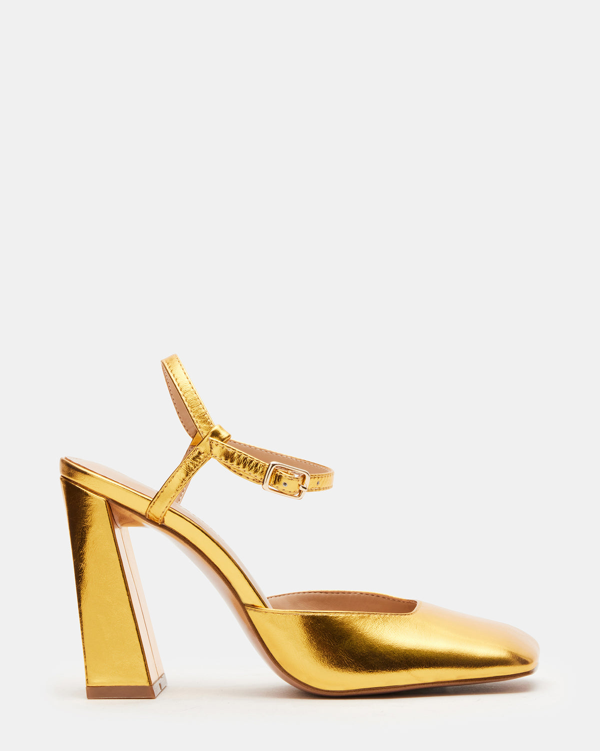 MOSAIC Gold Leather Square Toe Heel | Women's Heels | Steve Madden