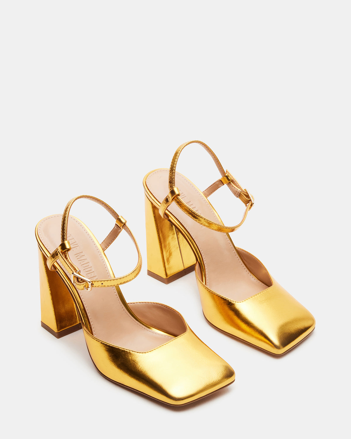 MOSAIC Gold Leather Square Toe Heel | Women's Heels | Steve Madden