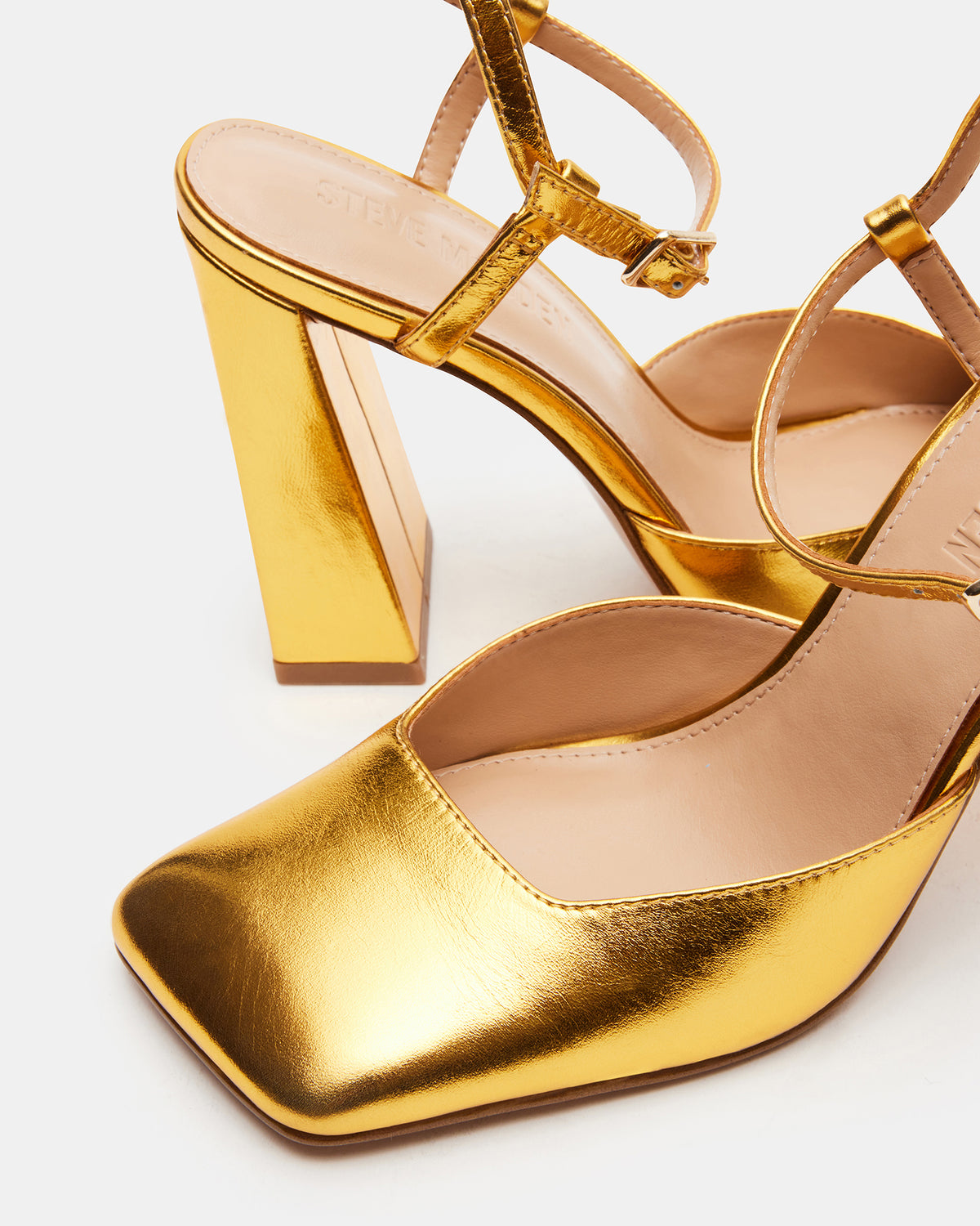 MOSAIC Gold Leather Square Toe Heel | Women's Heels | Steve Madden