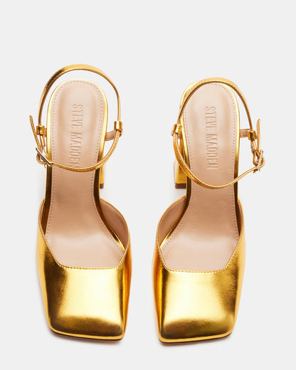 MOSAIC Gold Leather Square Toe Heel | Women's Heels | Steve Madden