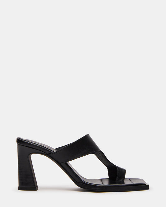 ALAMEDA Black Leather Square-Toe Mule Women's Heel | Steve Madden