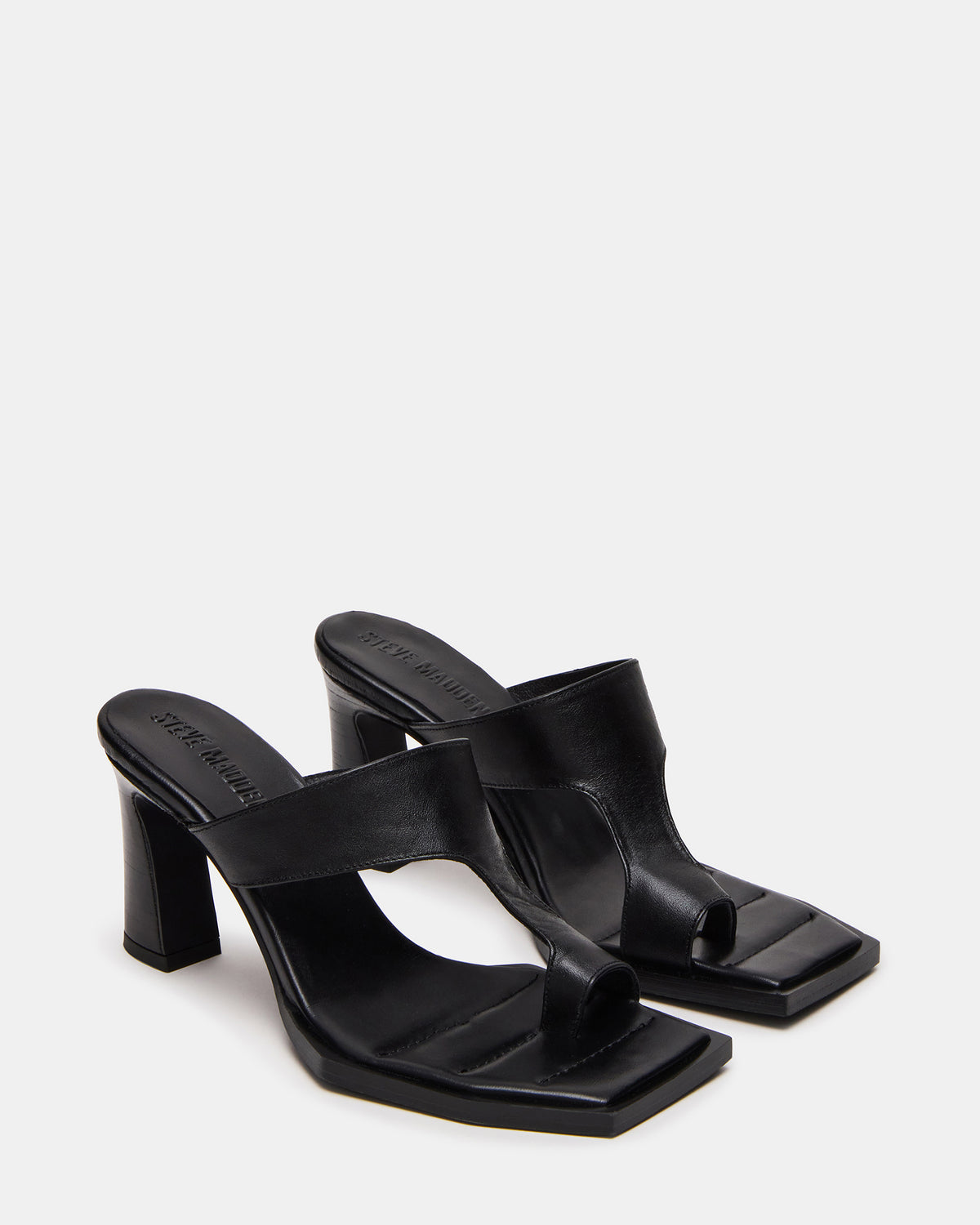 ALAMEDA Black Leather Square-Toe Mule Women's Heel | Steve Madden