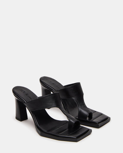 ALAMEDA Black Leather Square-Toe Mule Women's Heel | Steve Madden