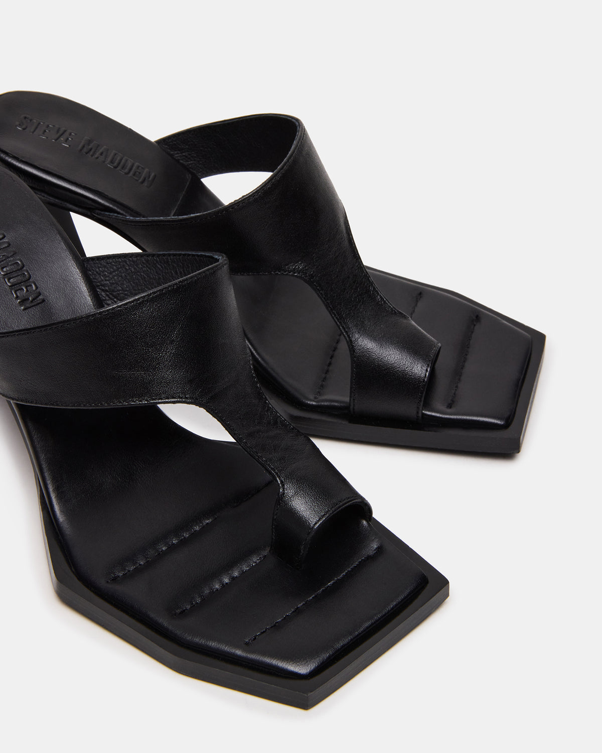 ALAMEDA Black Leather Square-Toe Mule Women's Heel | Steve Madden