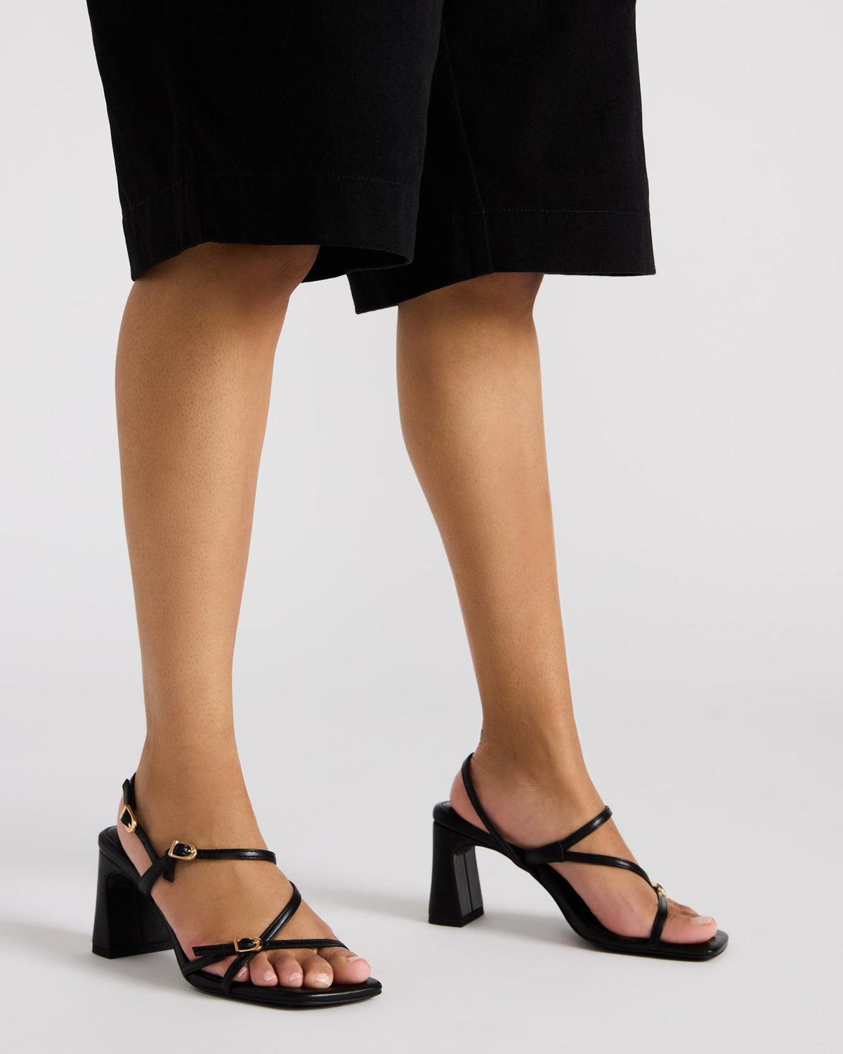 VANTAGE Black Women's Square-Toe Strappy Slingback Heel | Steve Madden