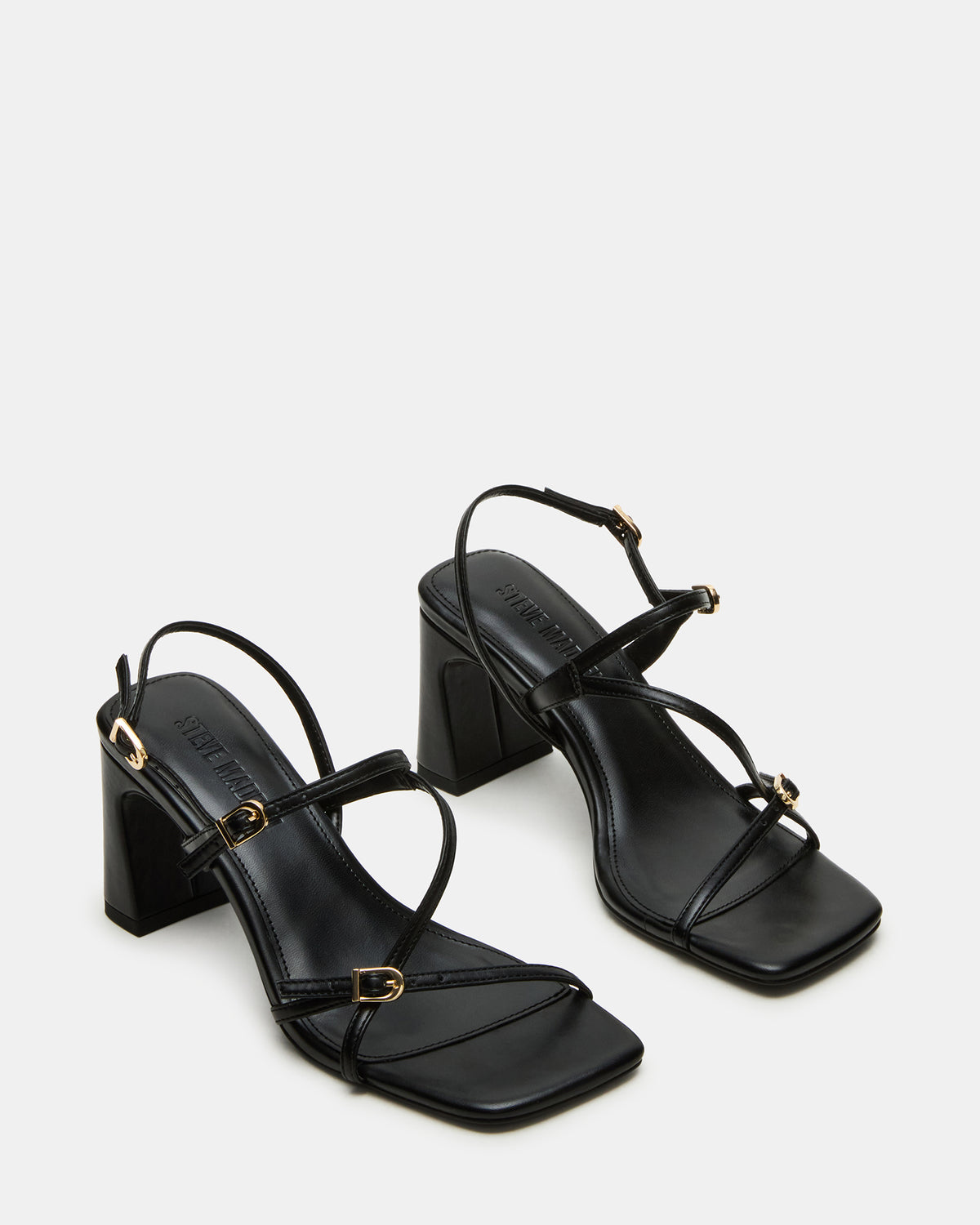 VANTAGE Black Women's Square-Toe Strappy Slingback Heel | Steve Madden