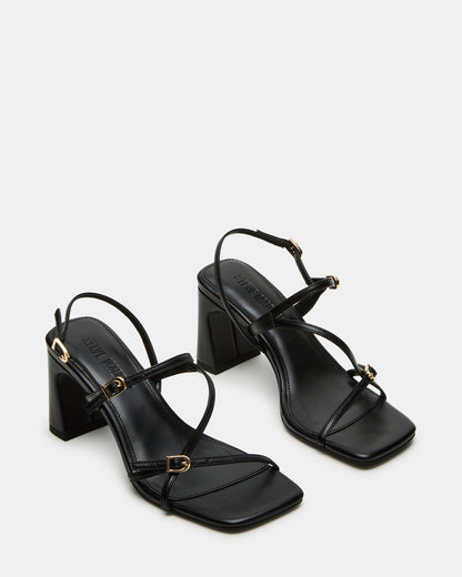 VANTAGE Black Women's Square-Toe Strappy Slingback Heel | Steve Madden