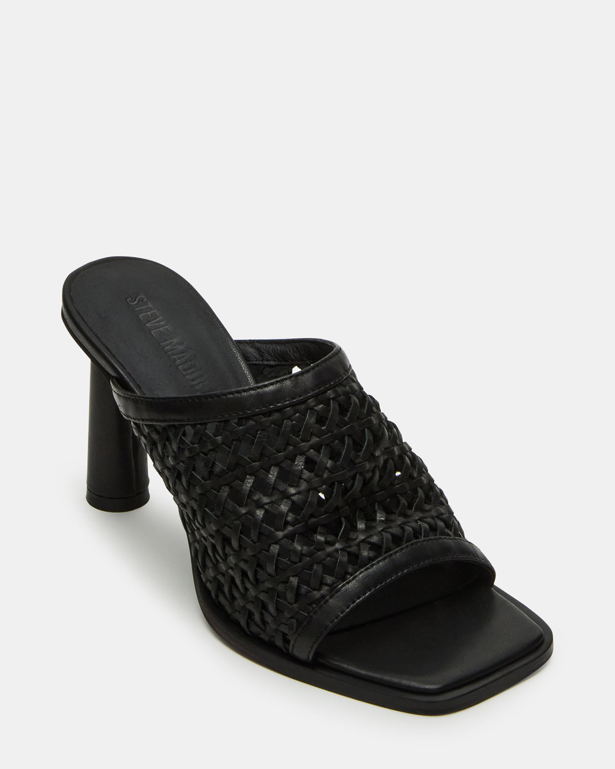 FRESCA Black Woven Square-Toe Mule Women's Heel | Steve Madden