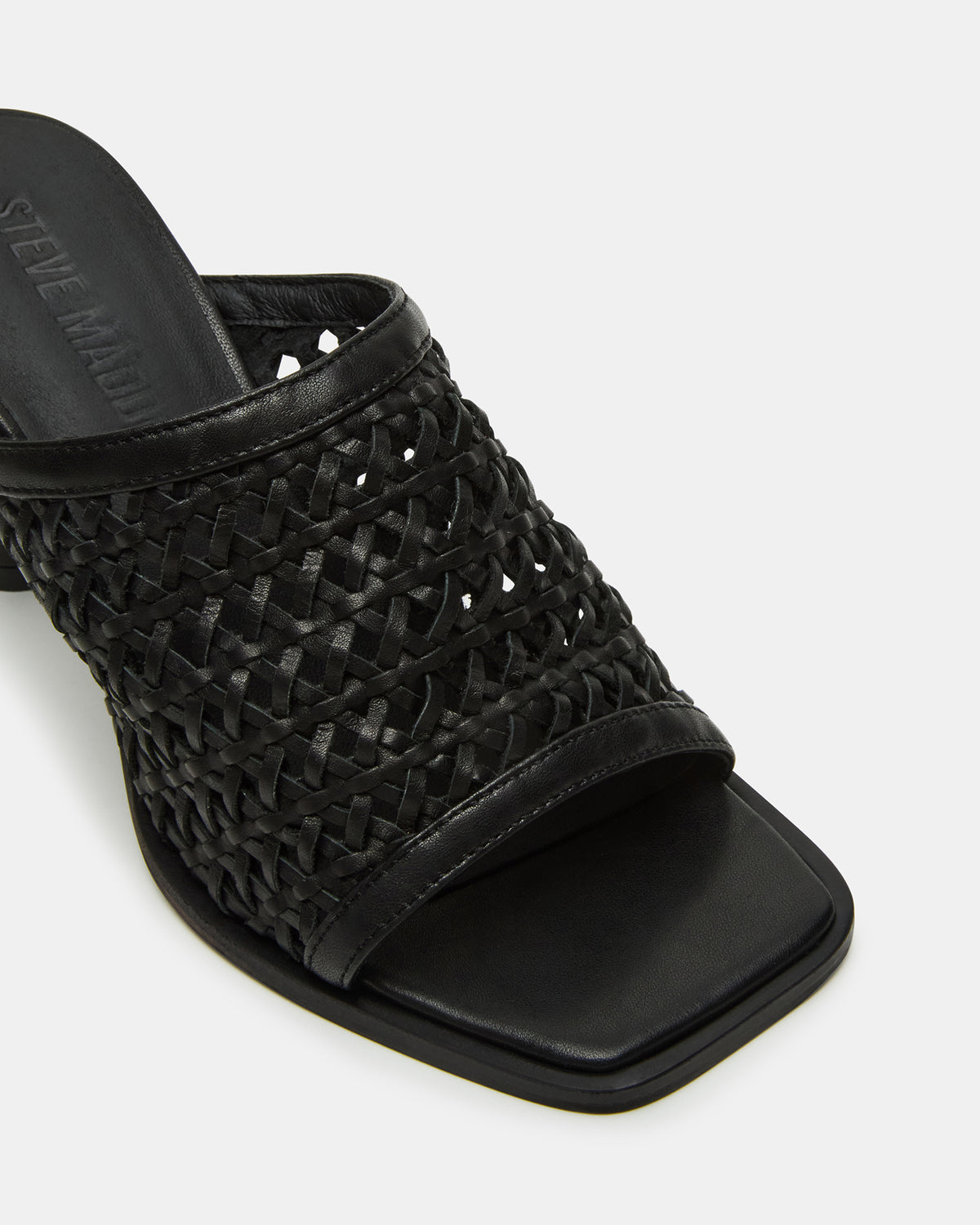 FRESCA Black Woven Square-Toe Mule Women's Heel | Steve Madden