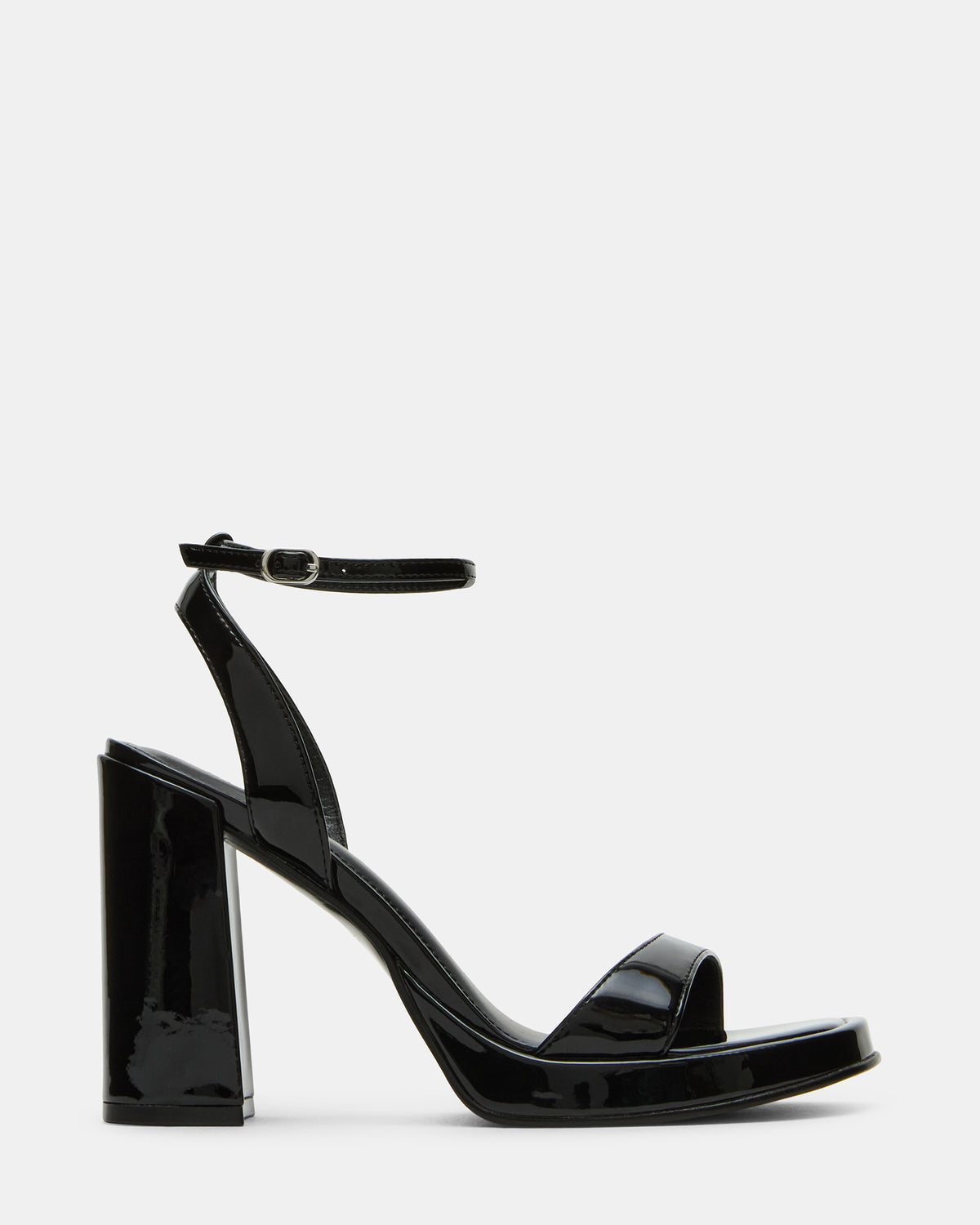 SULLIVAN Black Patent Square-Toe Strappy Heel | Women's Heels | Steve Madden