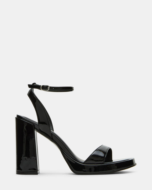 SULLIVAN Black Patent Square-Toe Strappy Heel | Women's Heels | Steve Madden