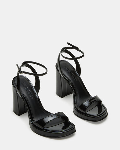 SULLIVAN Black Patent Square-Toe Strappy Heel | Women's Heels | Steve Madden