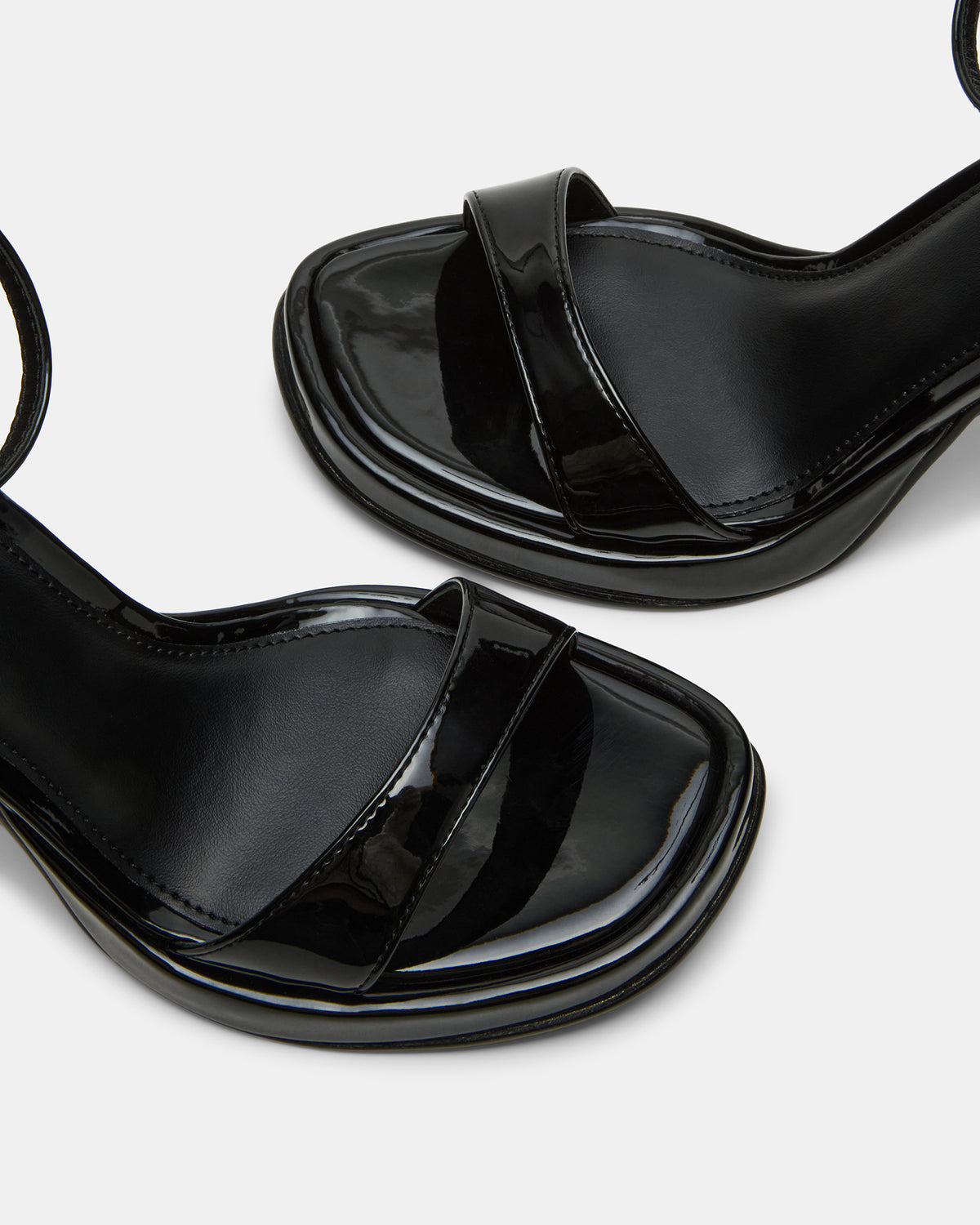 SULLIVAN Black Patent Square-Toe Strappy Heel | Women's Heels | Steve Madden
