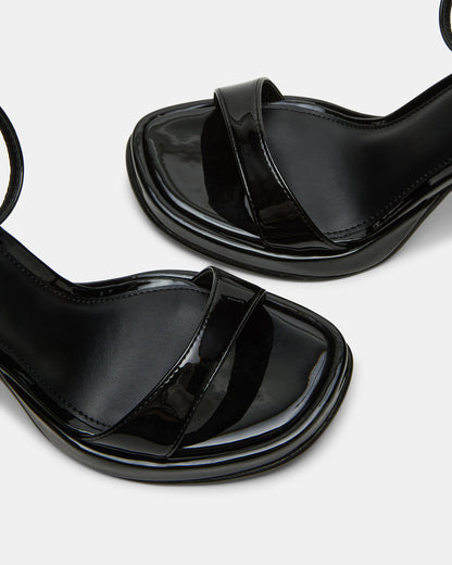 SULLIVAN Black Patent Square-Toe Strappy Heel | Women's Heels | Steve Madden