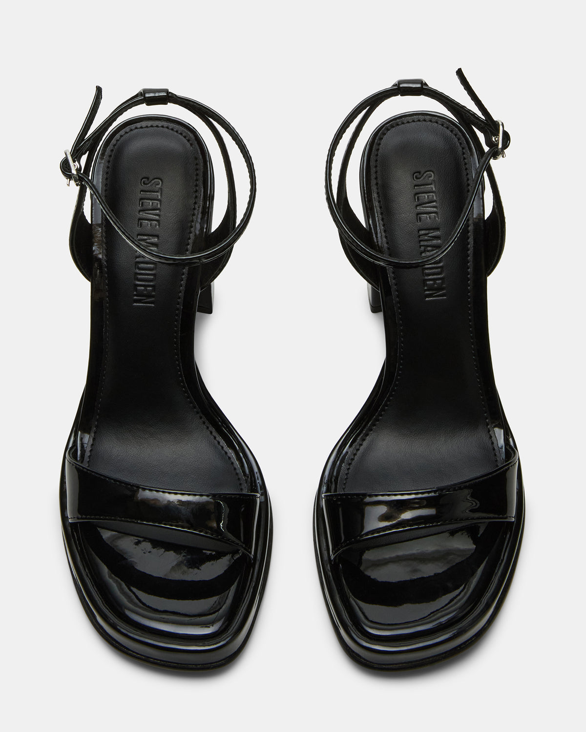 SULLIVAN Black Patent Square-Toe Strappy Heel | Women's Heels | Steve Madden