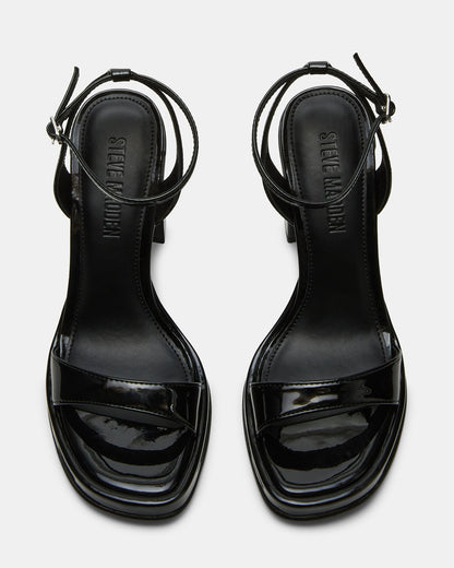 SULLIVAN Black Patent Square-Toe Strappy Heel | Women's Heels | Steve Madden