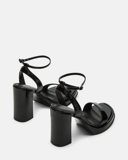 SULLIVAN Black Patent Square-Toe Strappy Heel | Women's Heels | Steve Madden