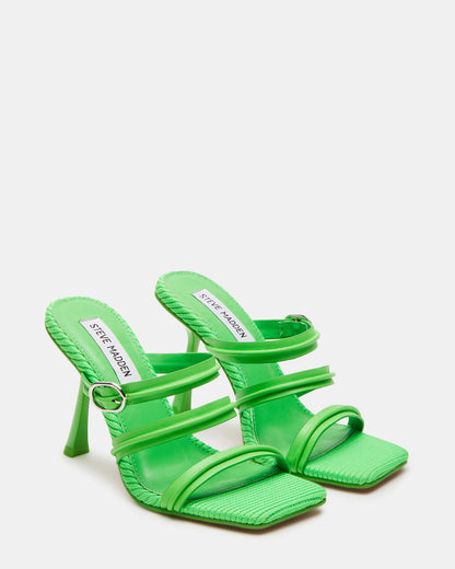 TRIN Green Strappy Square Toe Mule | Women's Heels | Steve Madden